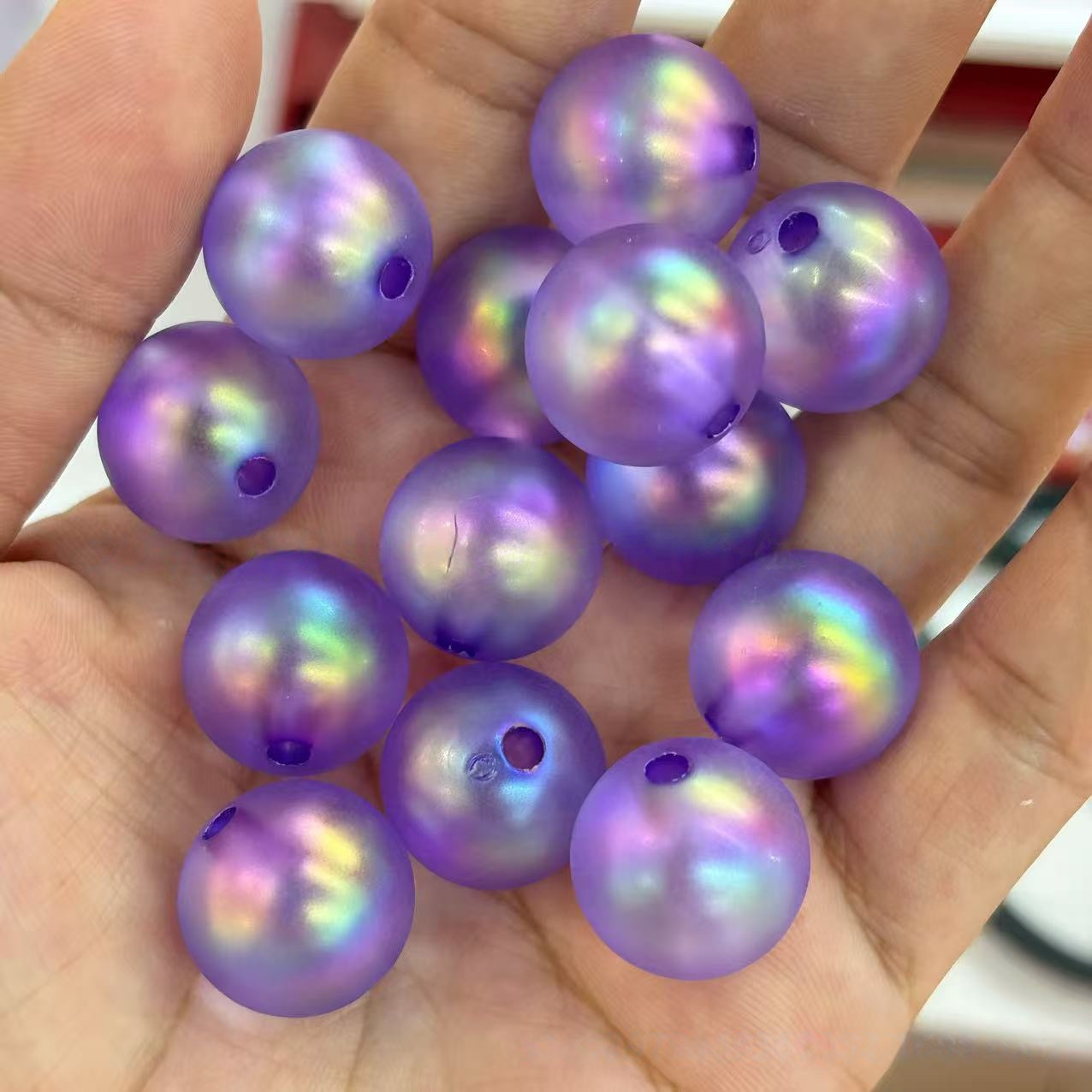 200Pcs 16mm Iridescent Plated Straight Hole Beads, DIY Jewelry Making Supplies for Phone Chain, Keychain, Bag Charm, Bead Pen