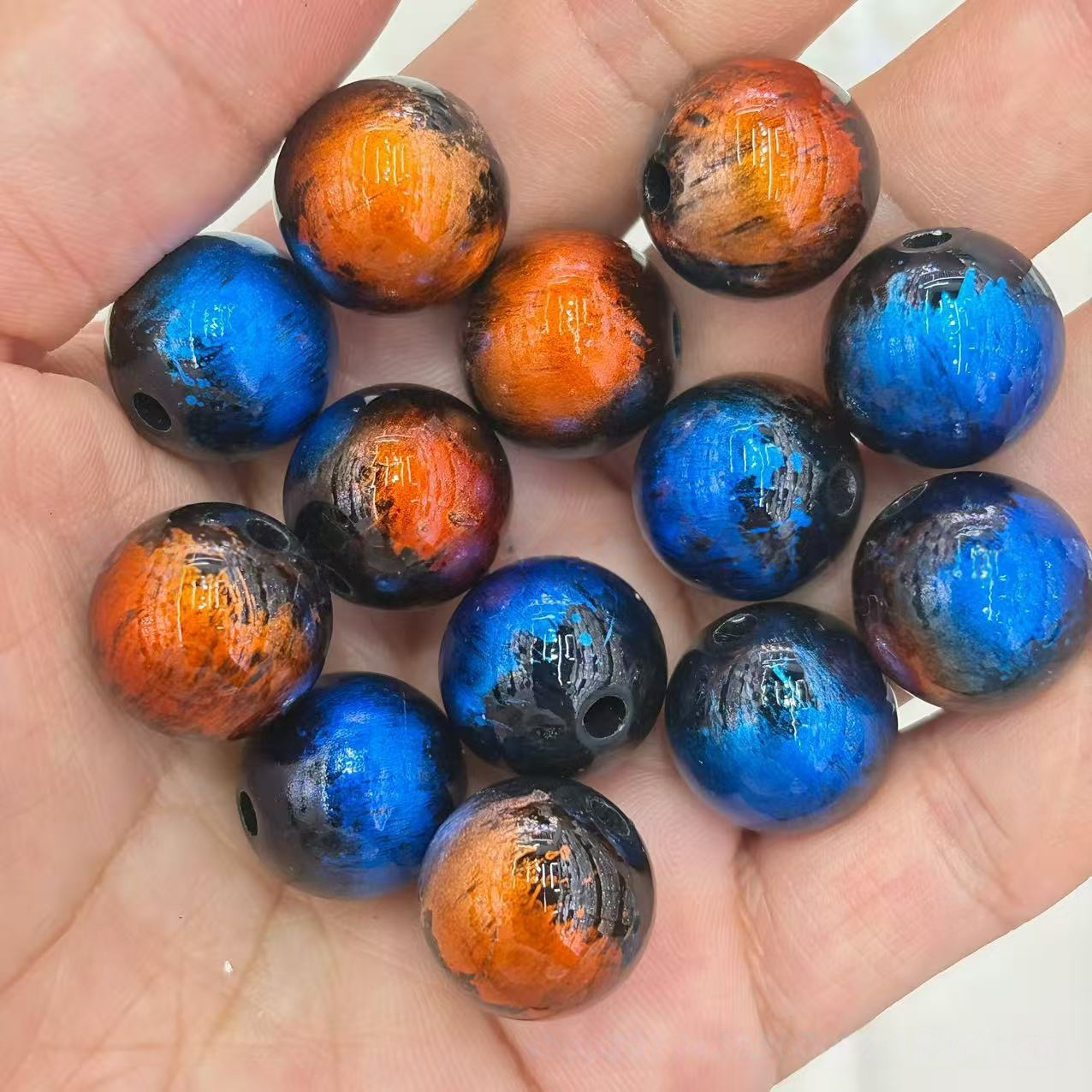 16mm 200 pieces dual-color gradient dark colored graffiti bead phone chain, bead pen keychain, bag chain, DIY accessory parts