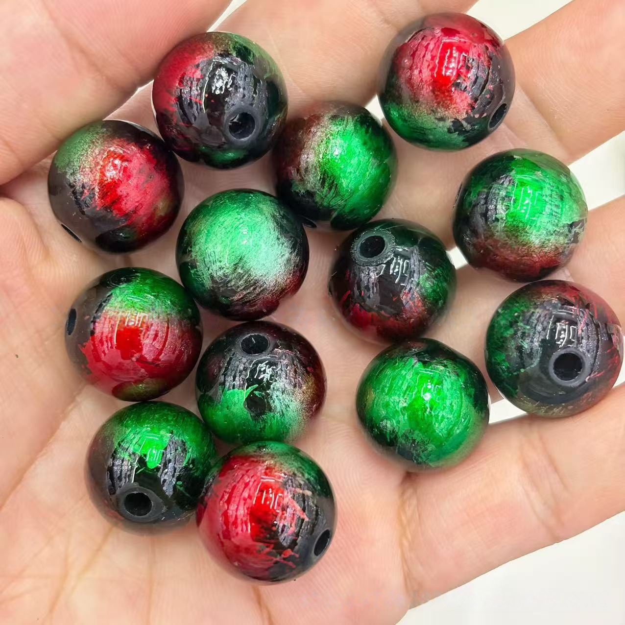 16mm 200 pieces dual-color gradient dark colored graffiti bead phone chain, bead pen keychain, bag chain, DIY accessory parts